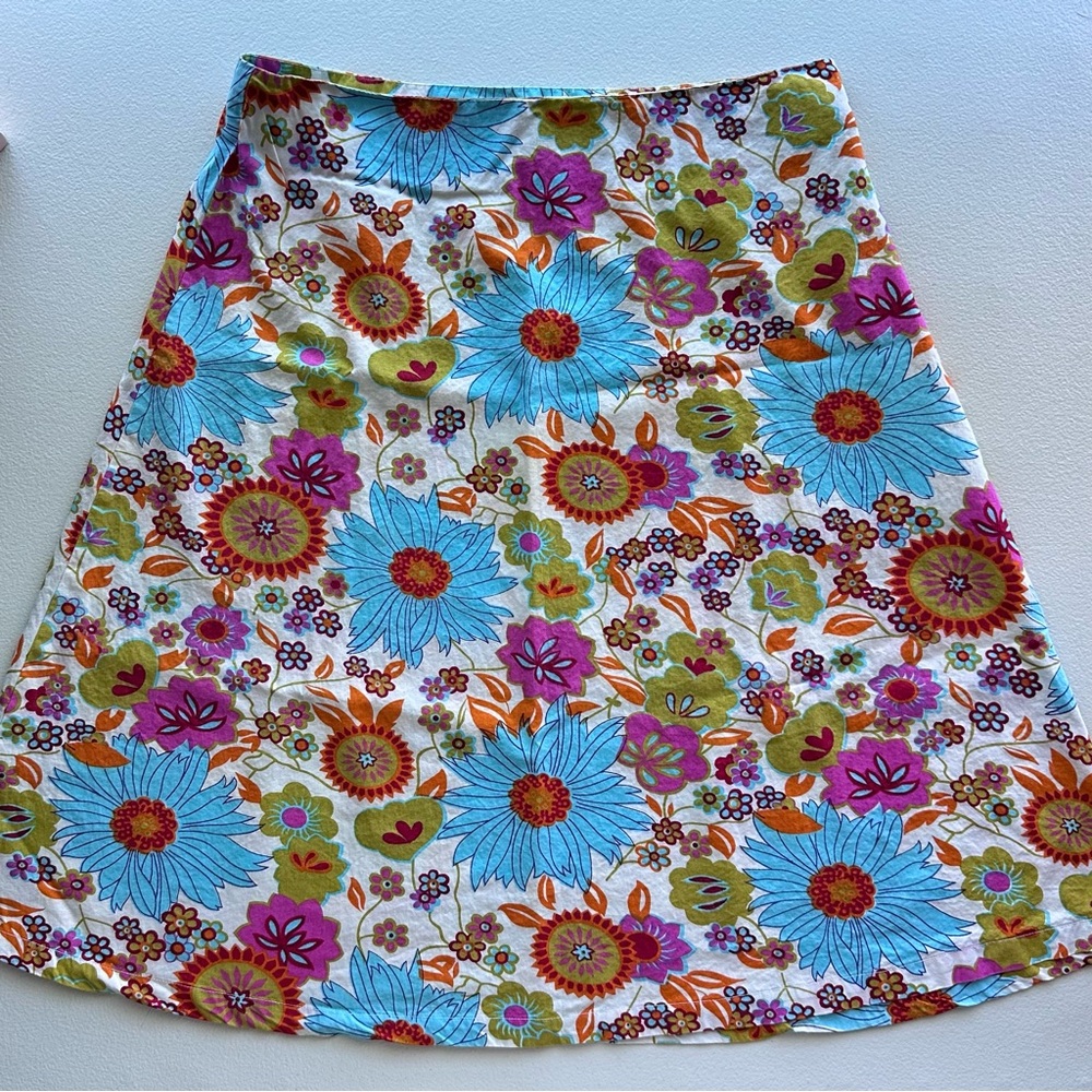 Pura Vida Y2K Floral A-Line Skirt Size 8 Boho Cotton Bright Print Summer Skirt